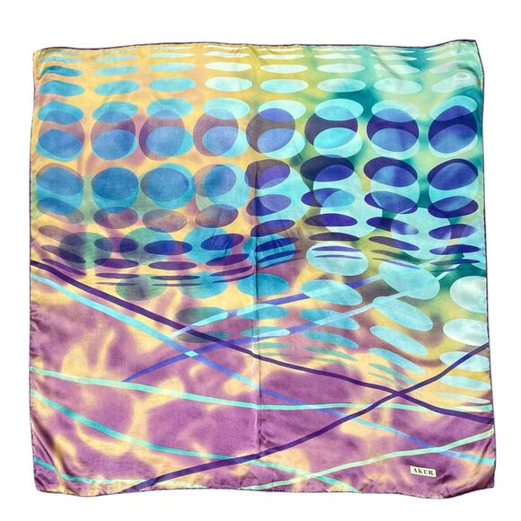 AKER Turkish Silk Satin Scarf Modern Art Kaleidoscope Square 33"x33" Headscarf - Picture 1 of 5